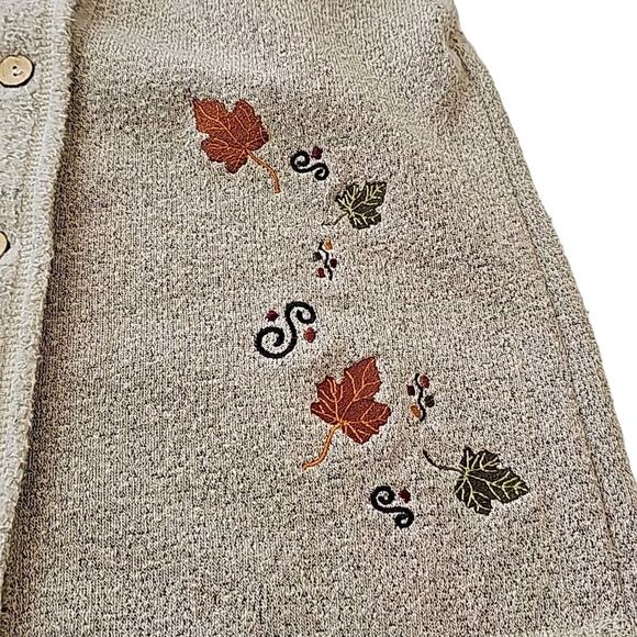 Vintage Womens Sz L Beige Leaf Embroidered Fleece Made in USA 70s Vest - Picture 4 of 12